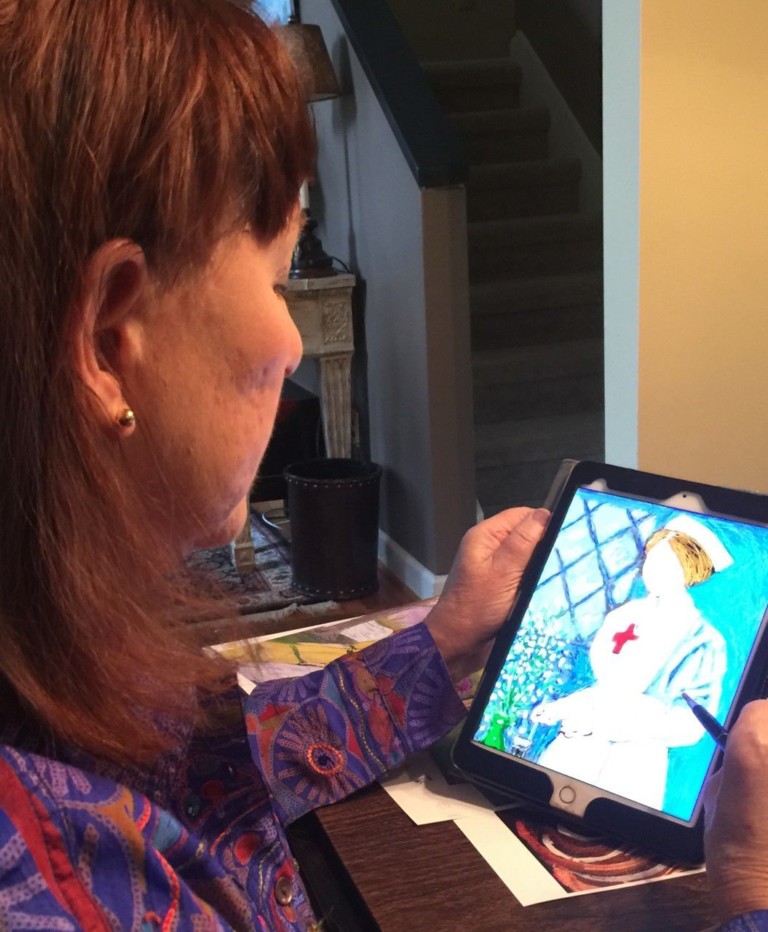 Lenti creates touchscreen tablet art of women while healing from injury