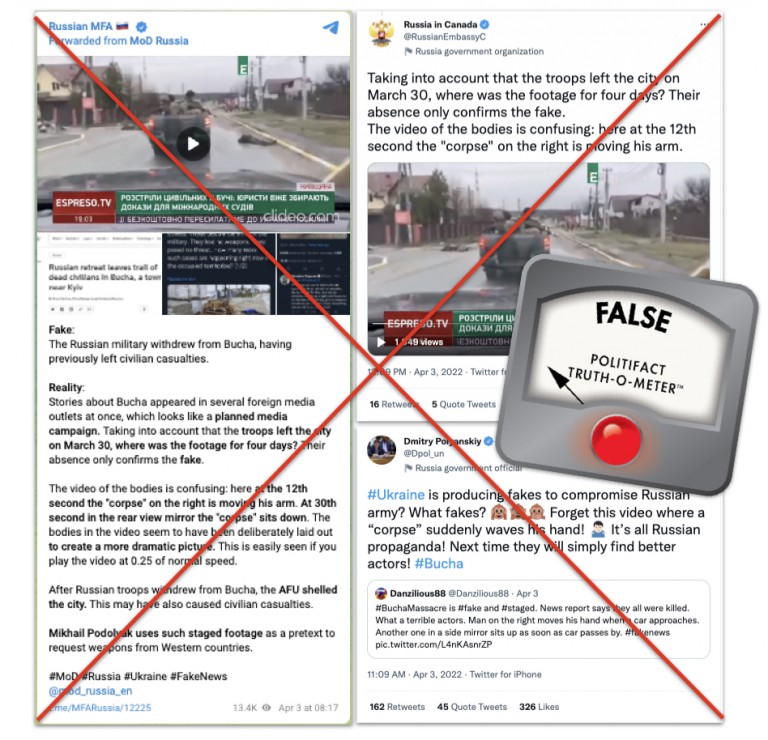 Russia pushes false crisis actor claims about video from Bucha, Ukraine