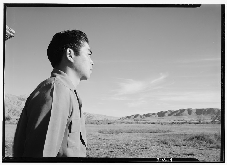 Tom Kobayashi, landscape, south fields, Manzanar Relocation Center / photograph by Ansel Adams.