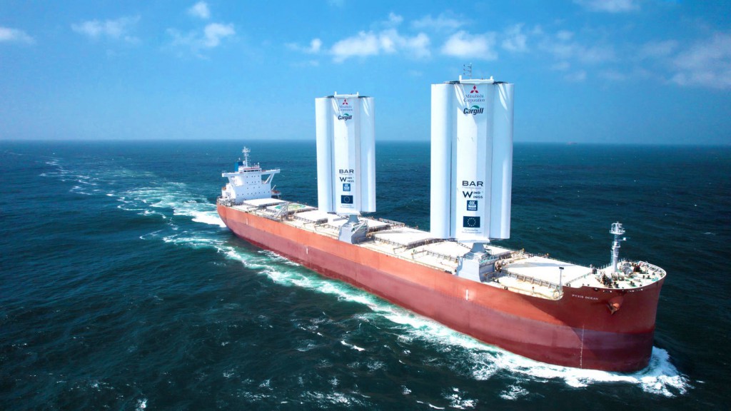 A cargo ship with 123-foot ‘WindWing’ sails has just departed on its maiden voyage