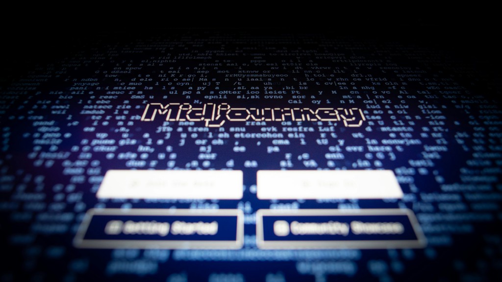 A close up of a computer screen with the words Midjourney on it.