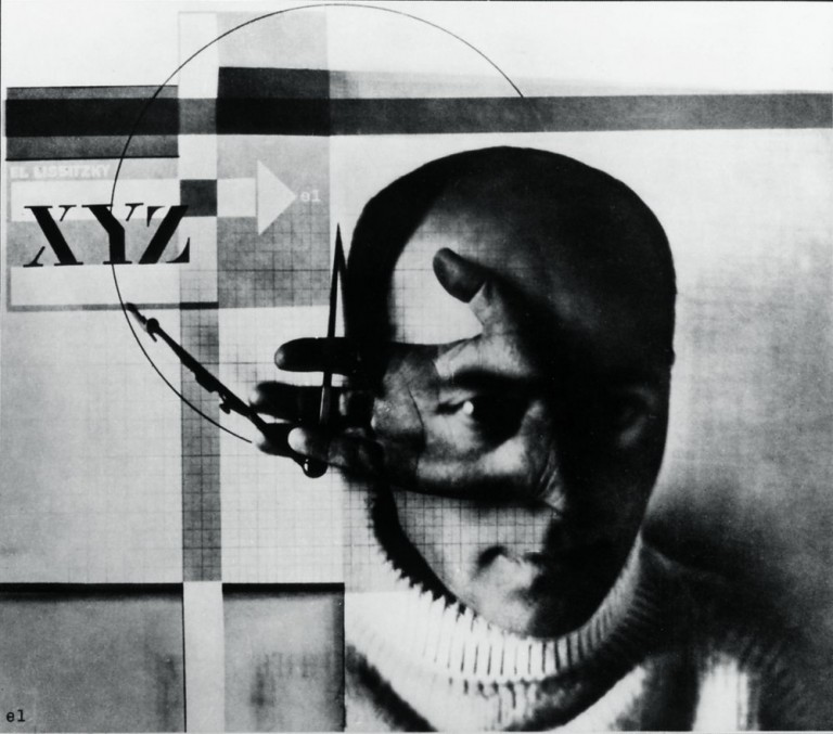 The photographic image was itself produced by superimposing two separate photographs [...] The resulting image fuses the artist's head, hand and tools. Large printed letters 'XYZ' appear in the top left hand portion of the image.