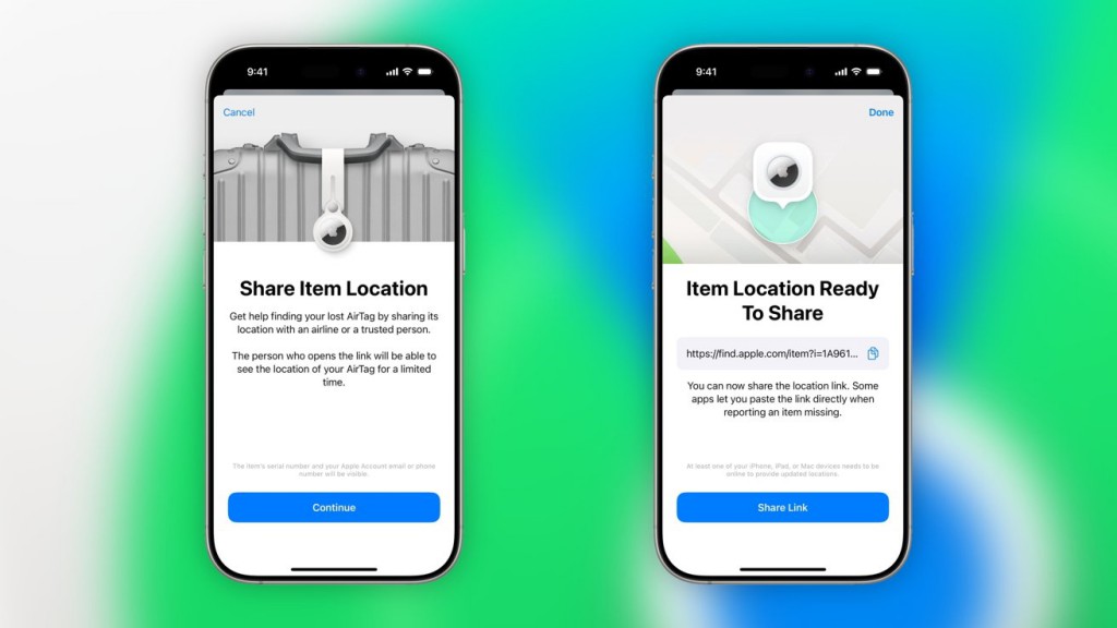 Find My's Share Item Location will help airlines find your luggage